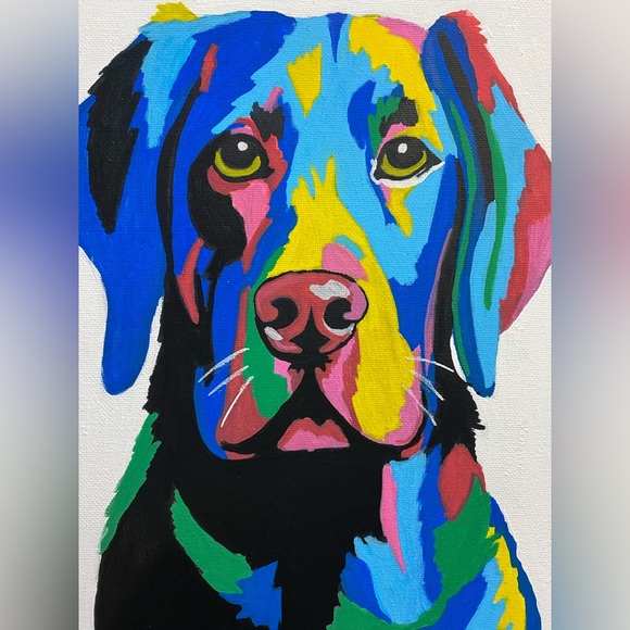 Hand Crafted Colorful Pop Art Dog Painting - Picture 4 of 4
